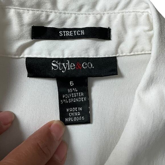 Style & Co. Sleeveless White Stretch Blouse Fitted Active V-Neck Collar Size 6 - Picture 8 of 8